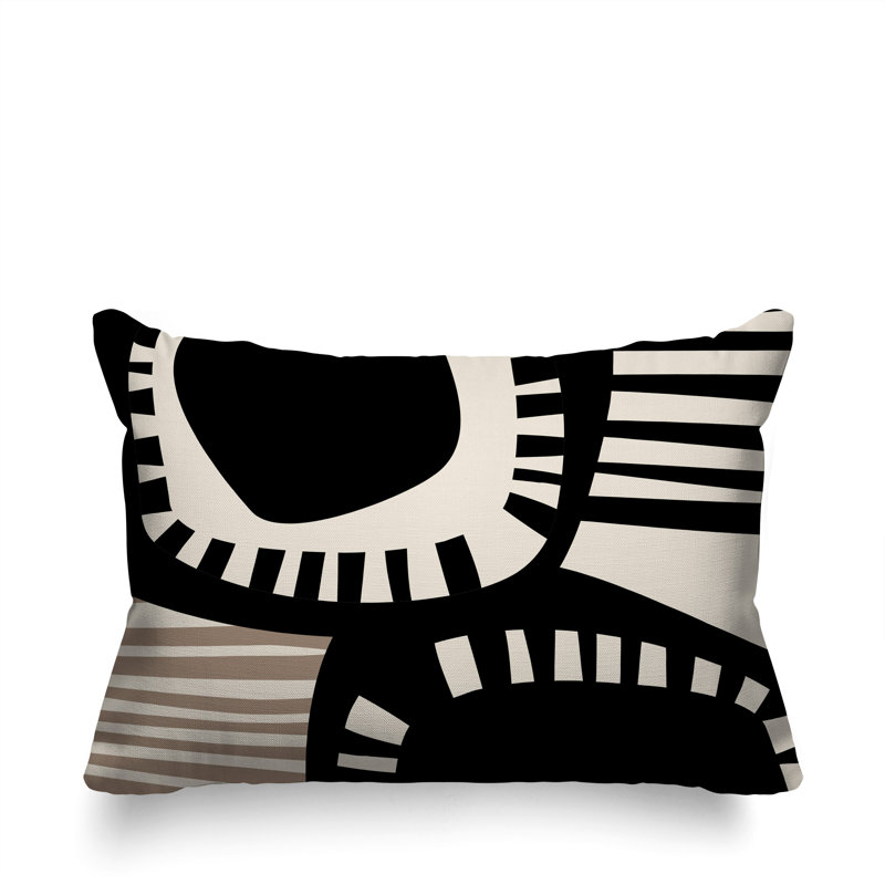 Alika Abstract Reversible Indoor/Outdoor Rectangular Pillow, Off-White/ Black, 18"H x 25"W