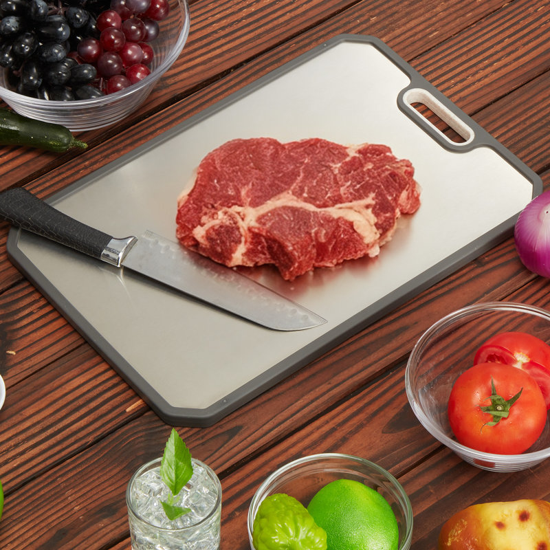 Stainless Steel Double Sided Cutting Board – 304 Food-Grade Steel & Wheat Straw PP – 38.5 x 26.5 cm, Non-Slip, Easy-Clean, Heavy Duty for Kitchen