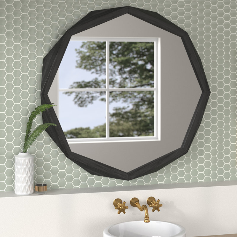 Jo Solid Wood Octagon Mirror, 41" x 41", Black
