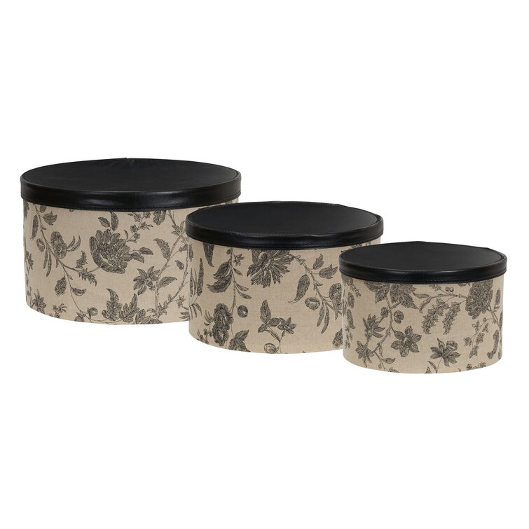 August Grove 3 Piece Beige Hat Box Set with Faux Leather Lids