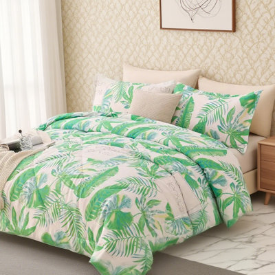 2/3 Piece Green Leaves Comforter Set Set Made Of Ultra-Fine Fiber Soft And Suitable For Home Bedrooms