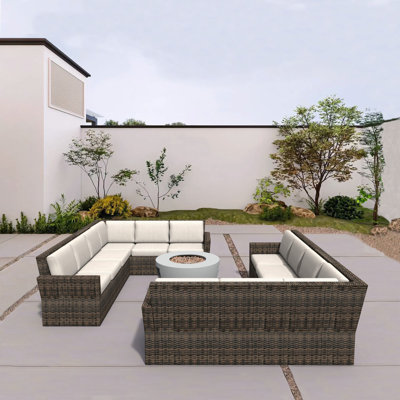 Wicker 12 - Person Patio Conversation Set with Cushions