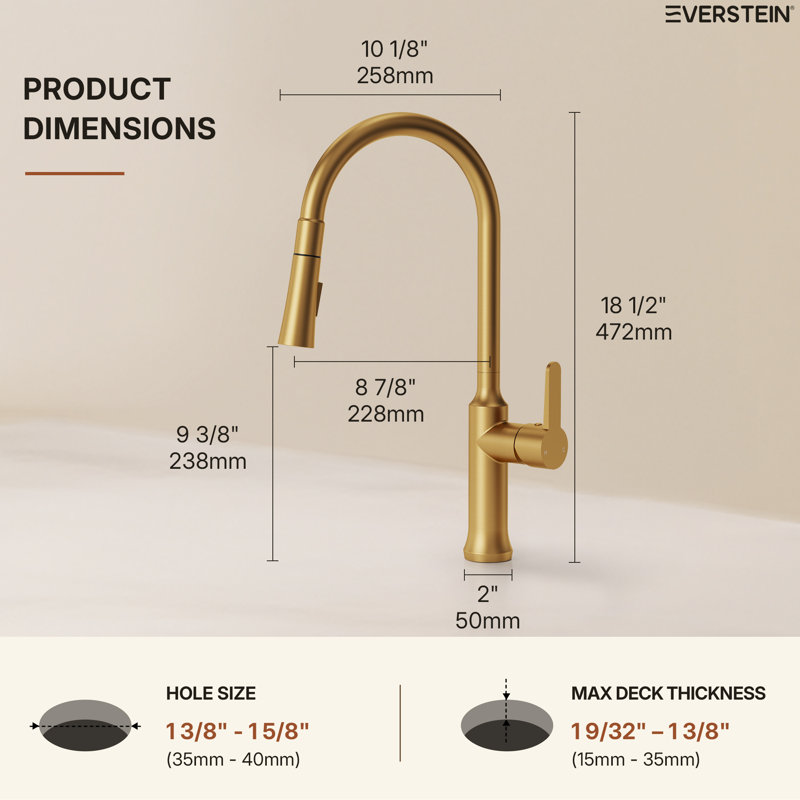 Robinet de cuisine rétractable avec douchette à double fonction, robinet d'évier à poignée simple, Or brossé