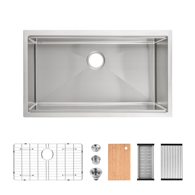 Modern Handcrafted Kitchen Sink 33X19 Dark Gray - Stainless Steel With Efficient Drain System 33"X19" Handmade Versatile Function Options