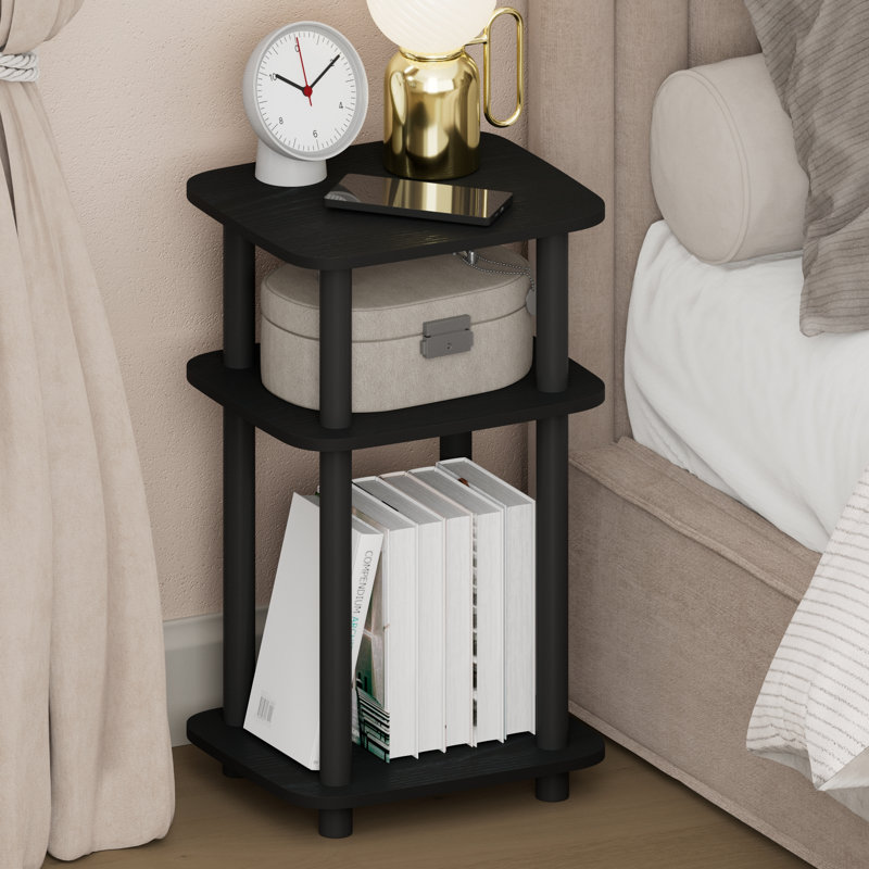 Furinno JUST Night Stand, 3-Tier Turn-N-Tube Nightstand with Open Shelf, Round Curve Corner Side Table, End Table, Easy Assembly, for Living Room, Bedroom, Americano