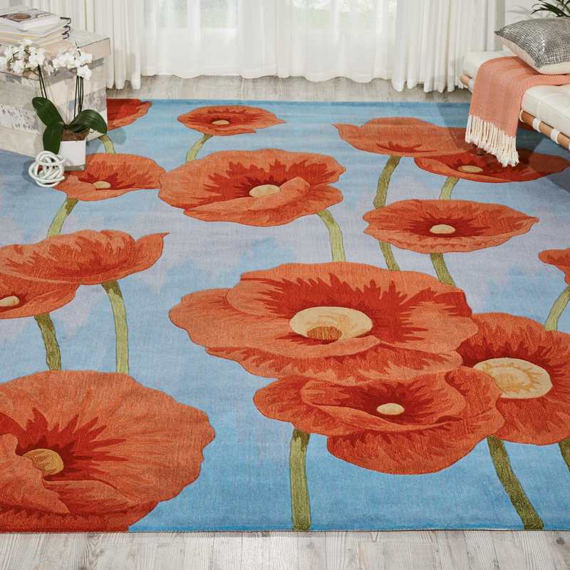 Tapis bleu touffeté à la main Beyazit, Rectangle 3 pi 6 po x 5 pi 6 po