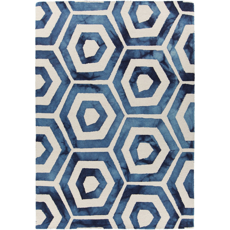 Elvo Wool Geometric Area Rug in Blue/Beige, 5' x 7'6"