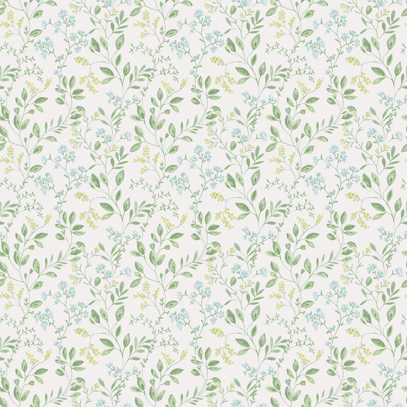 Rouleau de papier peint L 33 pi x l 21 po Just Kitchens Spring Leaf, Vert / bleu / blanc