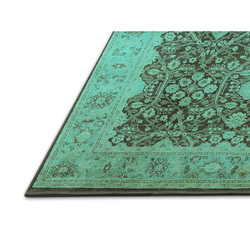 Tapis oriental en laine / polyester tissé à la machine en bleu, Rectangle 8 pi x 10 pi