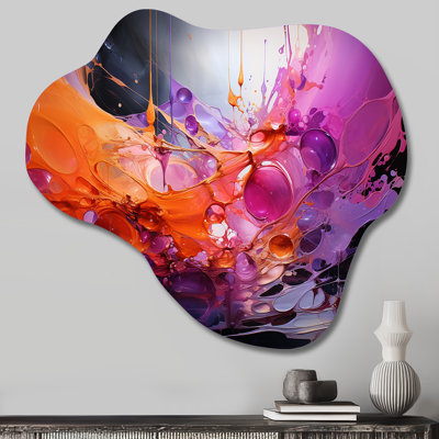 Orange Purple Abstract Fractal Collage Reflections - Fractals Cloud Metal Print Wall Art, Orange Asymmetrical Metal Wall Decor