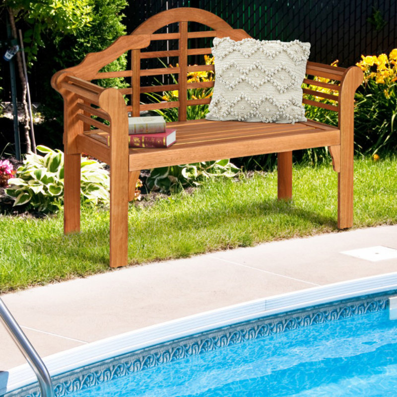 49" Eucalyptus Wood Outdoor Folding Bench with Backrest and Armrest