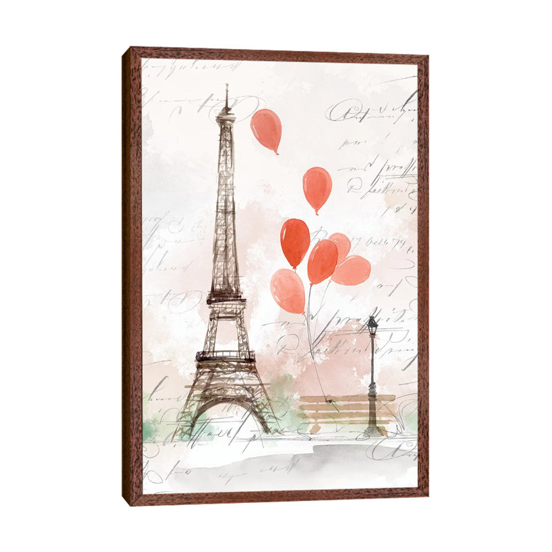Balloons In Paris by Isabelle Z - Print on Canvas, 66.04 cm H x 45.72 cm W, Classic Brown Wood Framed