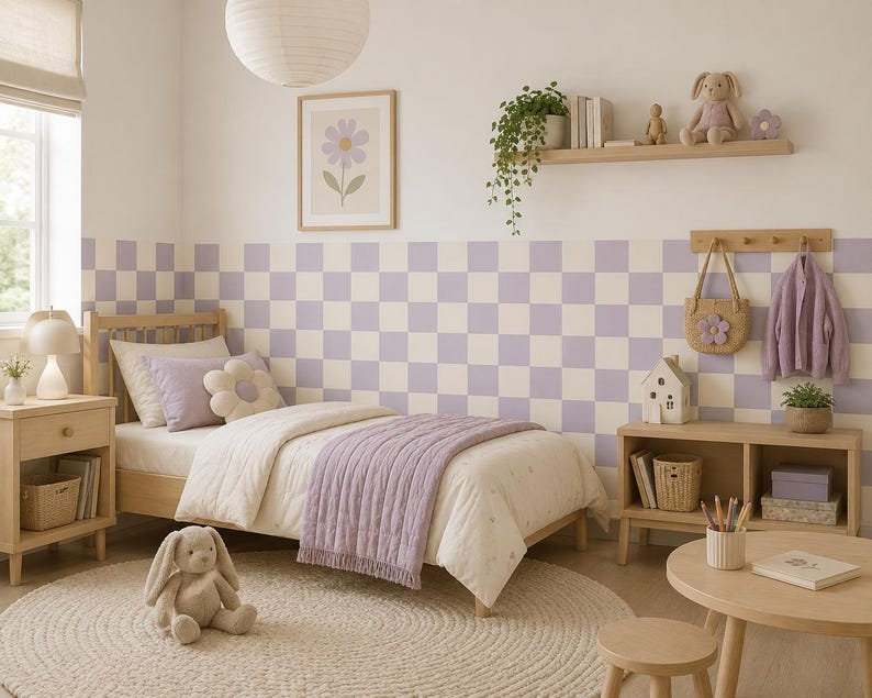 Adhésif décoratif demi-damier en terre cuite de 172 pouces de large et crème de 48 pouces de hauteur, L 172 po x H 48 po