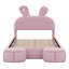 Lit plateforme tapissier pleine grandeur en velours avec tête de lit oreilles de lapin, lumière DEL et 2 tabourets de rangement