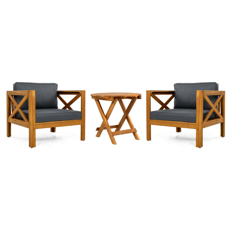 Ensemble de patio confort pliable en bois d'acacia idéal pour la détente en plein air