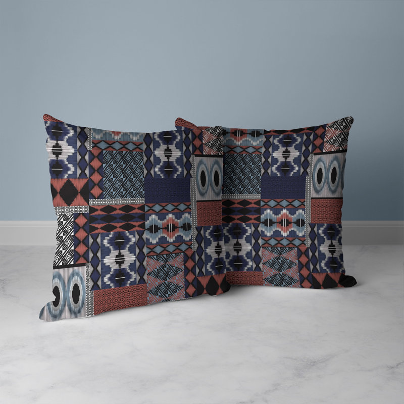 Coussin décoratif réversible Patchwork, H 16 po x l 16 po, Bleu / patchwork de roses