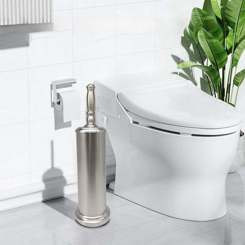 Brosse de cuvette de toilette en métal avec support recouvert Indecor Home - Nickel satiné, Nickel satiné