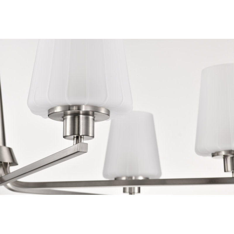 Lune - lustre - verre blanc gravé, Six lumières, Nickel brossé, H 10,25 po x l 40 po x P 40 po