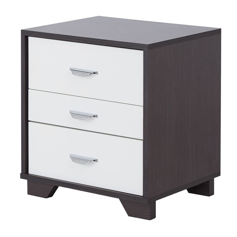 3 tables d'appoint polyvalentes rectangulaires blanches et noires à usage domestique avec 3 tiroirs spacieux