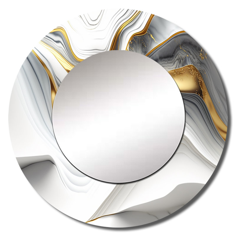 «Prahasky Abstract Geode Waves Grey V», miroir mural abstrait, rond décoratif gris, reproduction d'art en métal
