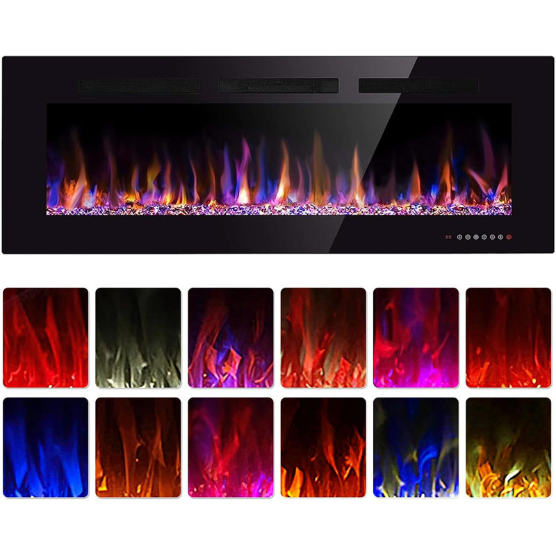 50" Black Electric Fireplace with Multicolor Flames and Remote Control