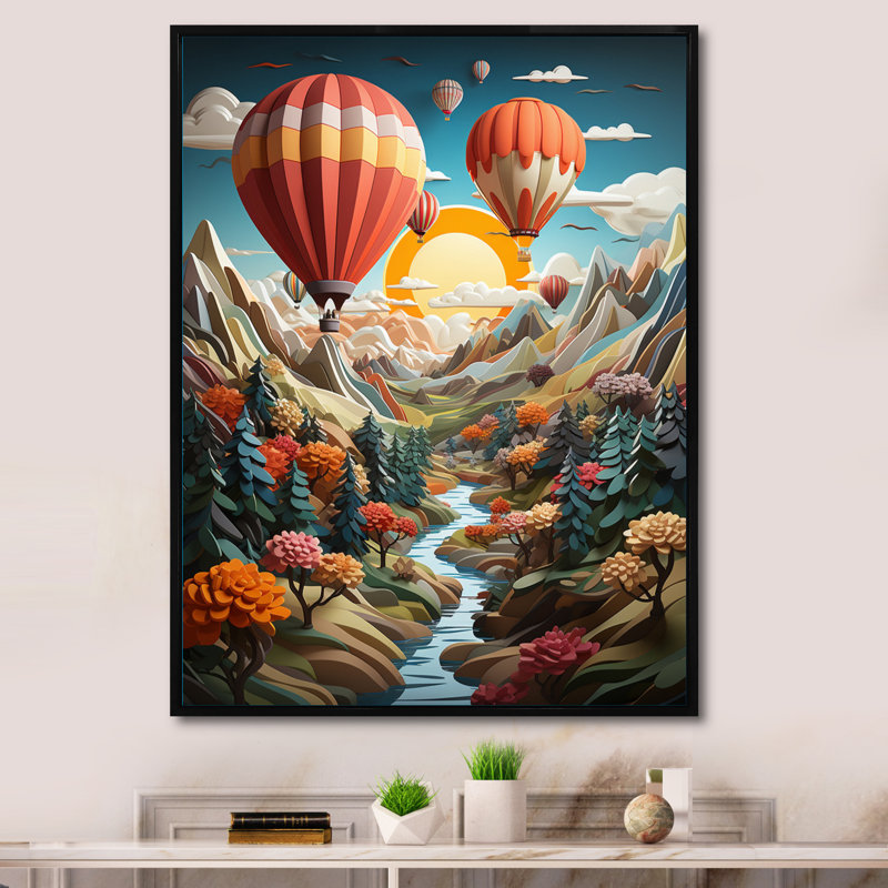 Orange orange, montgolfière, collage I - montgolfière, salon d'art mural, H 20 po x l 12 po x P 1 po, Cadre flottant noir