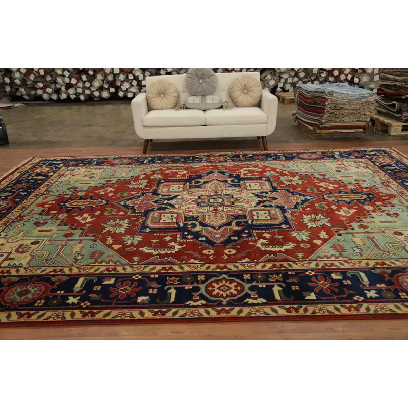 Grand tapis indien à motif de médaillon géométrique 10 x 14