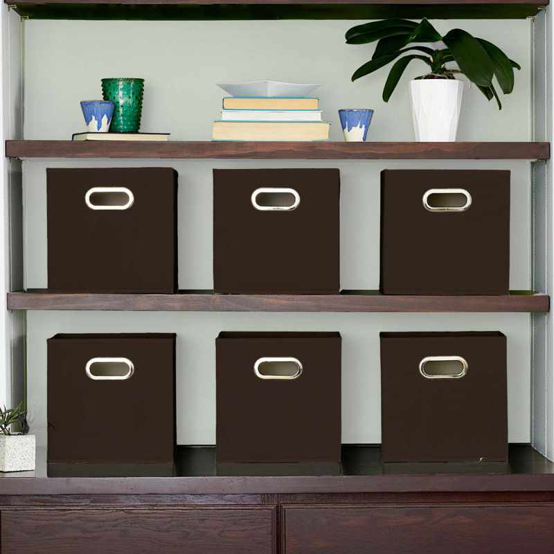 Fabric Storage Bins, Strong Poly-Woven Fabric, Sturdy Chipboard Sides, Grommet Front Handle, Stackable and Foldable, Brown