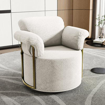 Fauteuil rotatif orange à 360 degrés avec revêtement doux et pieds en métal doré pour fauteuil de petite chambre pivotant décoratif