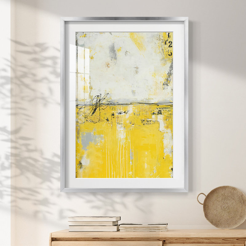 Jaune lié - imprimé encadré, H 28,5 po x l 20,5 po, Argent argent