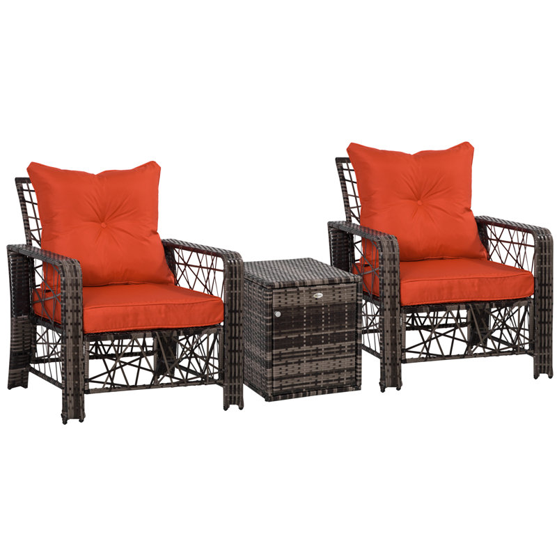 Red Barrel Studio® - Ensemble de 3 tables basses en osier avec conversation et coussin