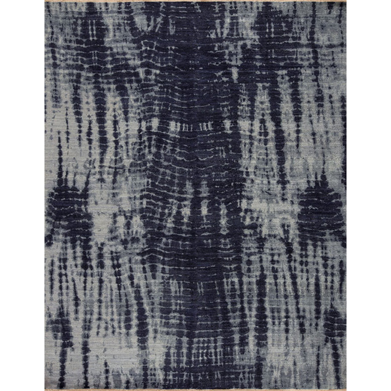 Shibori Hand Knotted Wool Abstract Area Rug in Blue/Ivory, Sample 2' x 3'