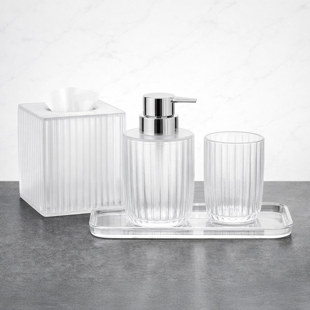 Shirah Luxurious Modern Bathroom Accessories Set of 4 Shirah Collection Ideal Bathroom Decor Set Clear Brayden Studio®