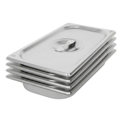 Argon Tableware Stainless Steel Gastronorm Containers with Lids - 1/3 40mm - 1.5L - Pack of 4
