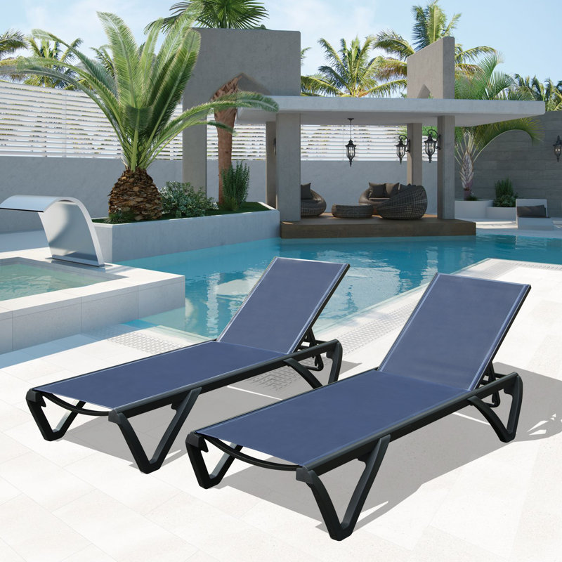 Chaise longue inclinable 64,17 po, Bleu marine