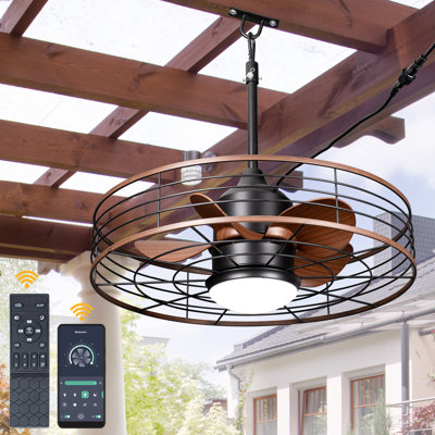 24" Wet Rated Outdoor Ceiling Fan with Lights and Remote Control, Plug-in, Waterproof IP44, Dimmable Ceiling Fan for Patio, Porch and Gazebo