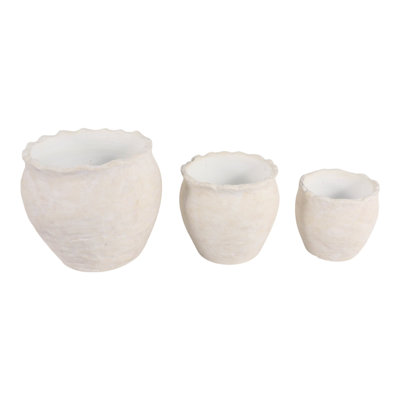 Textured Edge Terracotta Outdoor Planters for Bedroom Decor - Rustic Indoor Flower Pots for  Home Living Room or Patio Arrangement - Set of 3, 10", 8", 6"