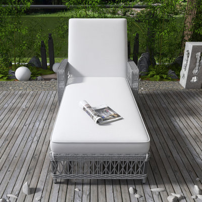Outdoor Long Reclining Chaise, Wicker Lounge With Armrests, Patio Adjustable Recliner With Soft Removable Cushions