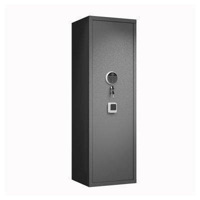 52" Tall Black Metal Gun Safe with Biometric Scanner, Keypad, and Key Lock – Holds 4-5 Rifles or Shotguns with Built-in Alarm