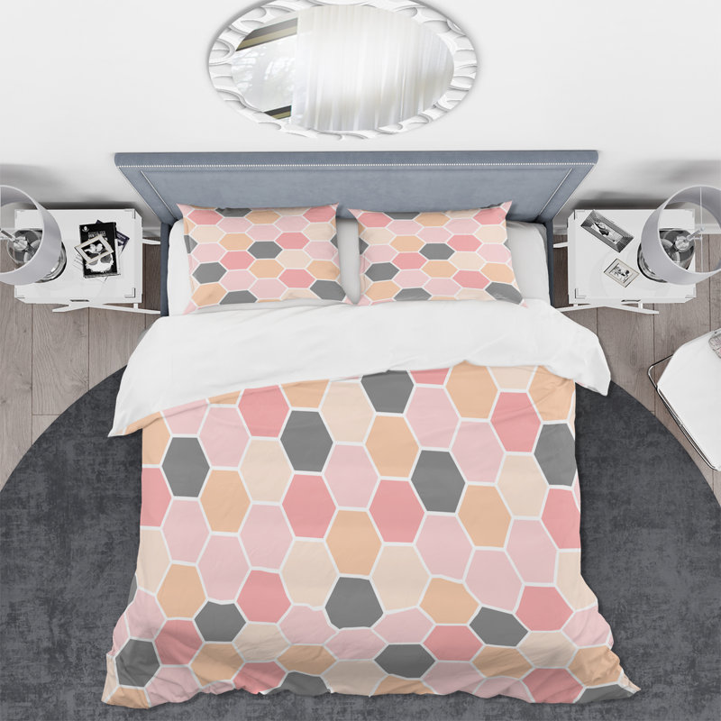Ensemble de housse de couette en microfibre rose / beige / gris Pista, Housse de couette très grand + 2 très grandes ta