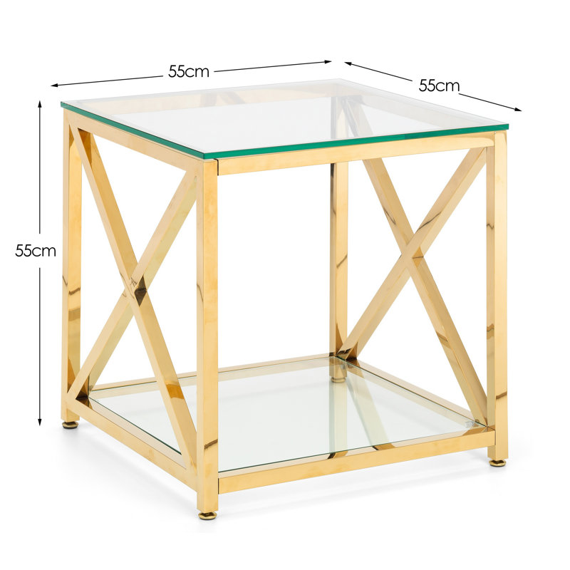 Trueblood Glass Top Floor Shelf End Table, Gold