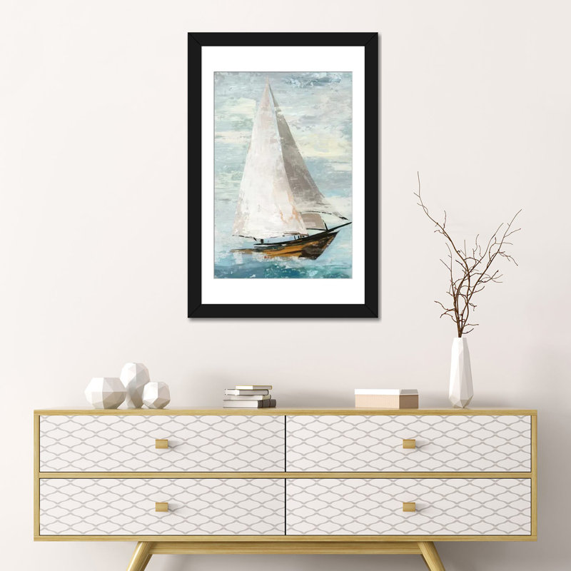 «Quiet Bateaux II», reproduction sur toile tendue, H 24 po x l 16 po x P 1 po, Papier d'art encadré noir, Blanc