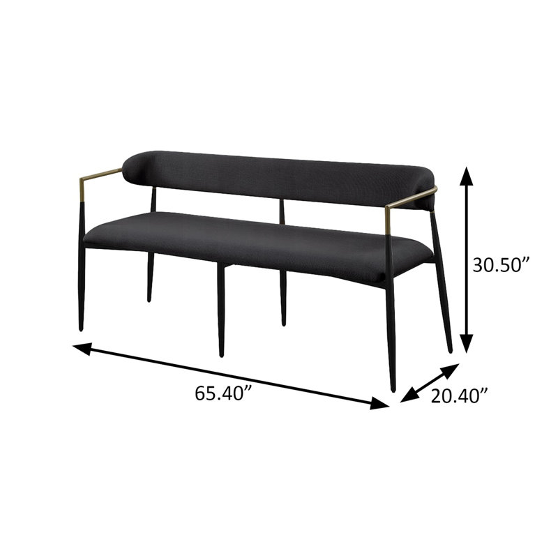 BANC CHENILLE NOIR, L 65,4 po x P 20,4 po
