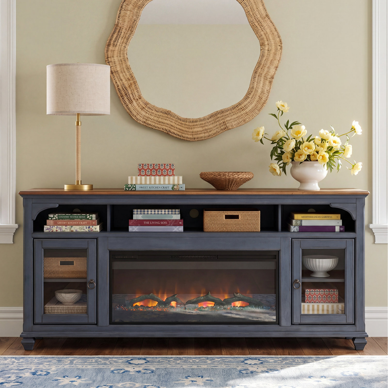 Wolfdale Electric Fireplace TV Stand, 34"H x 86"L x 18"W