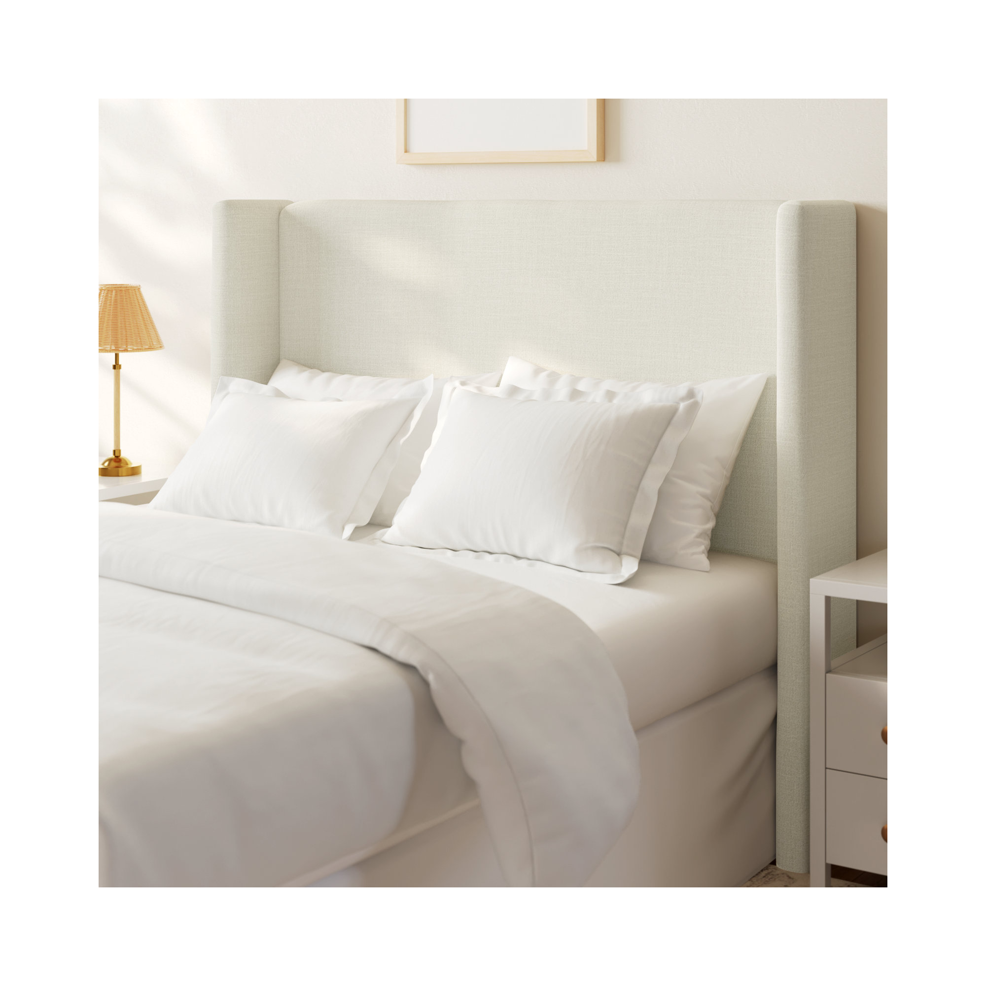 Bellfield Upholstered Headboard, Queen, Zuma White Textured Linen