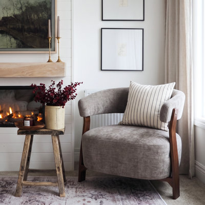 Novea Modern Minimalist Upholstered Accent Arm Chair with Curved Backrest and Solid Wood Legs