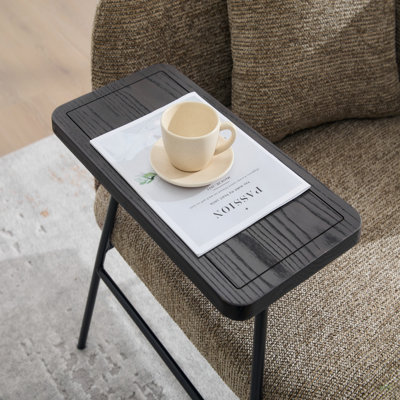 Fauteuil de loisir, fauteuil de détente avec petite table et coussin de dossier, chaises rembourrées modernes avec pieds en métal et poches latérales, canapé simple pour le salon / la chambre / le jardin