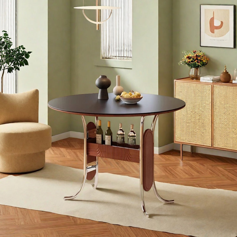 Table ronde exquise et durable au design créatif, Bois manufacturé / ardoise, Noir, H 29,52 po x L 43,3 po x l 43,3 po