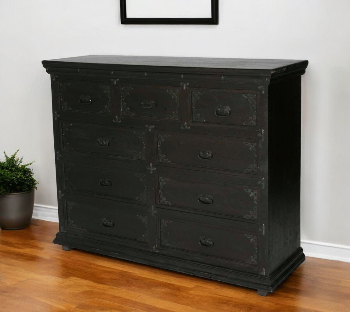 HomeRoots 60" Dark Brown Carved Scrollwork Solid Wood Nine Drawer Double  Dresser | Wayfair