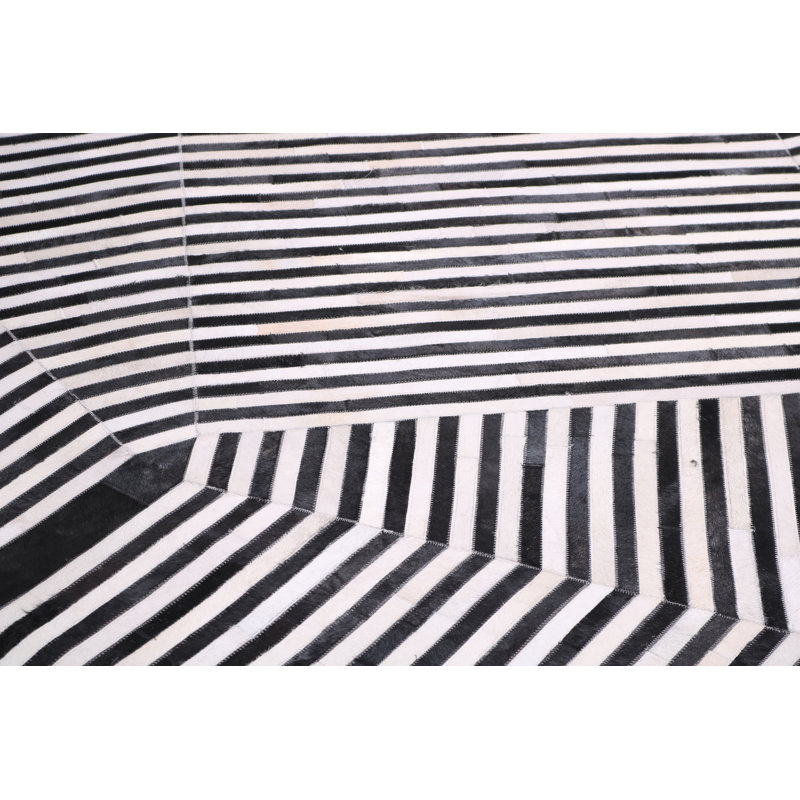 Tapis géométrique rectangulaire noir et blanc Patchwork - PCH356, Rectangulaire 8 pi x 11 pi